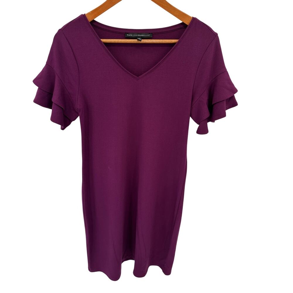 WHITE HOUSE BLACK MARKET Magenta Ruffle Sleeve Dress // Small Petite
